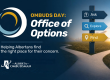 The post’s theme is prominently displayed, reading “Ombuds Day: Office of Options.” A directional signpost at a fork in the road points to “ask,” “explore,” and “find.” The Alberta Ombudsman logo appears with the tagline “helping Albertans find the right place for their concern.”